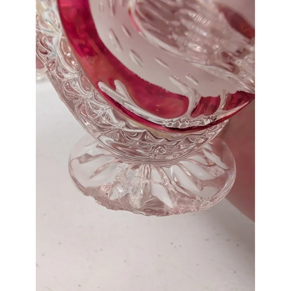 Hofbauer Byrdes Ruby Lead Crystal Creamer & Lidded Sugar Bowl & Tray **Read**